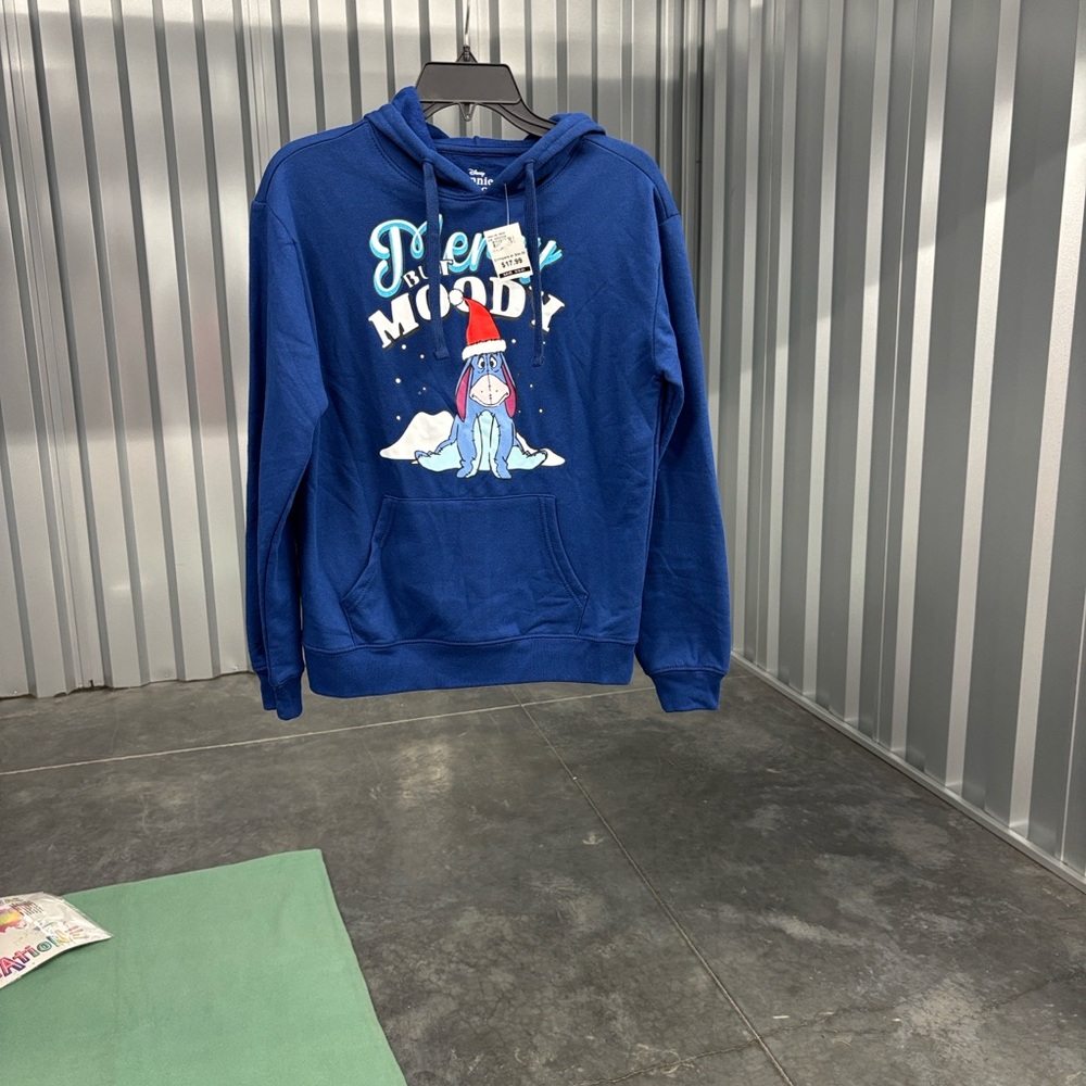 NWT Disney Winnie The Pooh Eeyore Merry but Moody Drawstring Hoodie Sweatshirt S